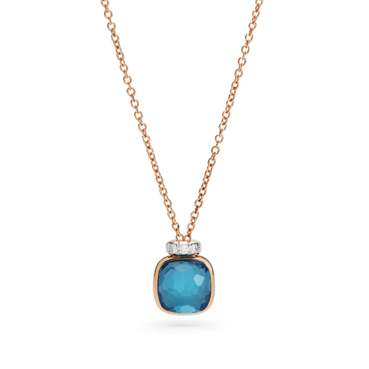Collier Pomellato Nudo Mini en or rose et blanc 18k diamants et topaze bleu Londres PCC5020-O6WHR-DB0TL