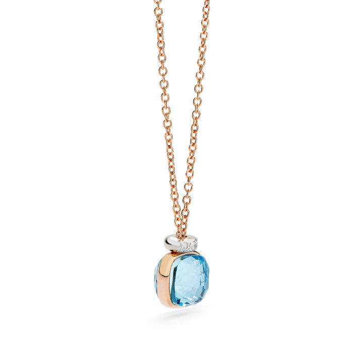 Collier Pomellato Nudo Mini en or rose et blanc 18k diamants et topaze bleu ciel PCC5020-O6WHR-DB0YY