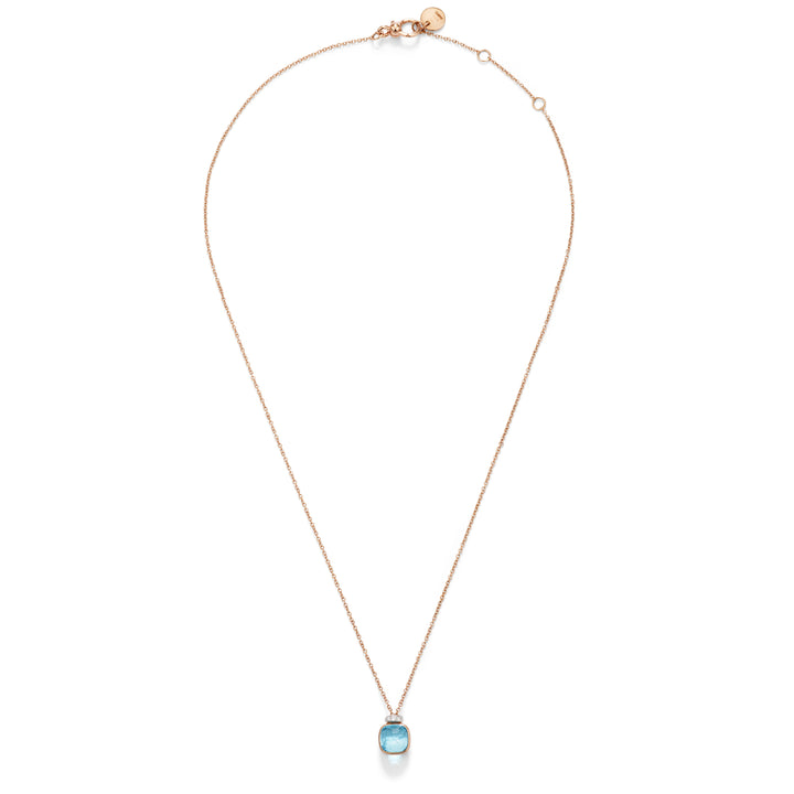 Collier Pomellato Nudo Mini en or rose et blanc 18k diamants et topaze bleu ciel PCC5020-O6WHR-DB0YY