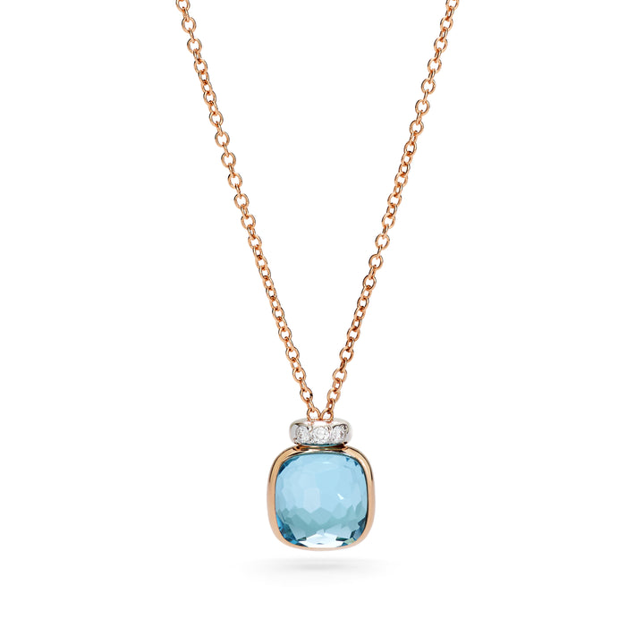 Collier Pomellato Nudo Mini en or rose et blanc 18k diamants et topaze bleu ciel PCC5020-O6WHR-DB0YY