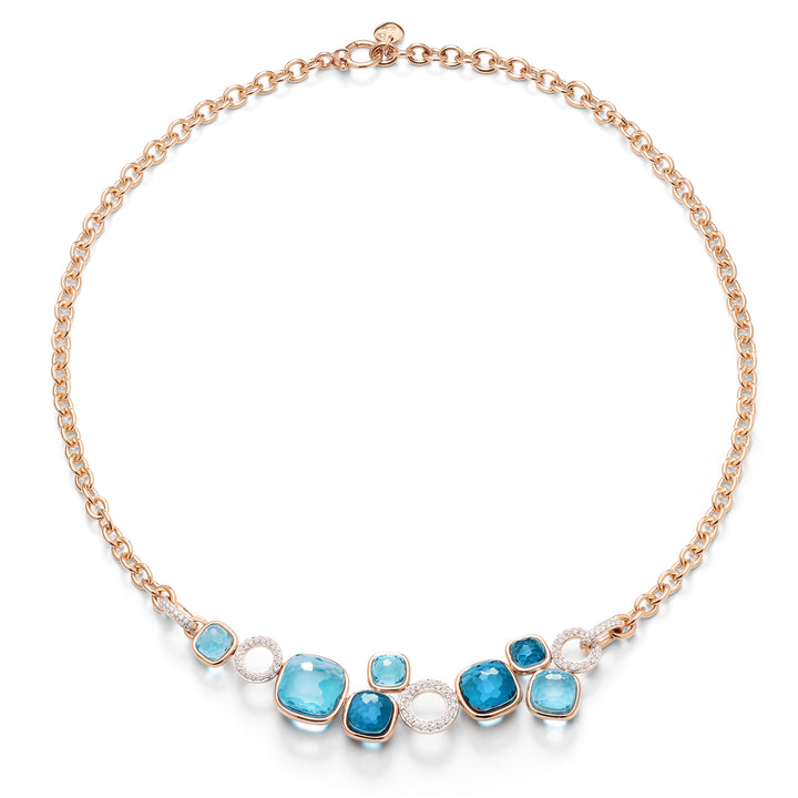 Pomellato Nudo necklace in 18k rose gold, blue topazes and diamonds PCC6021-O6WHR-BTYTL