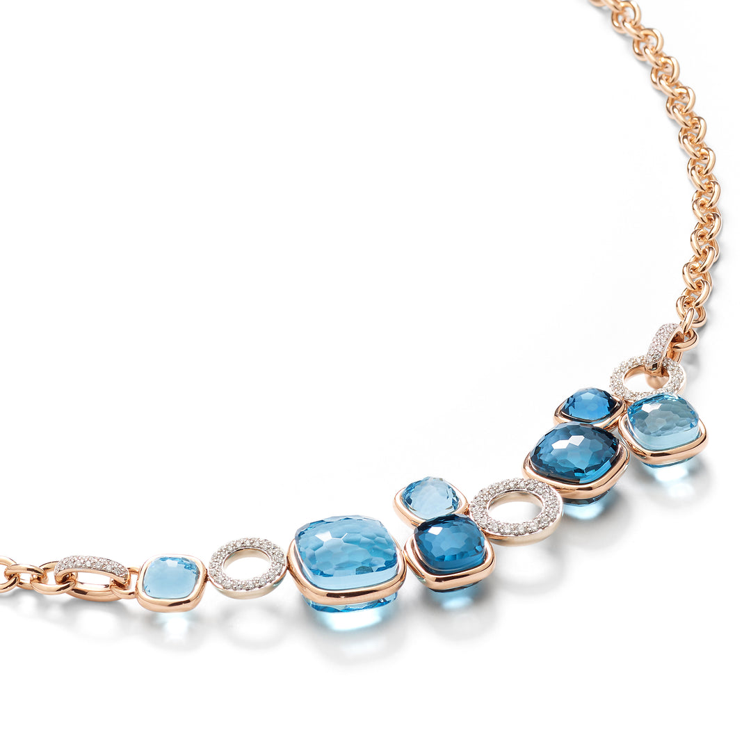 Pomellato Nudo necklace in 18k rose gold, blue topazes and diamonds PCC6021-O6WHR-BTYTL