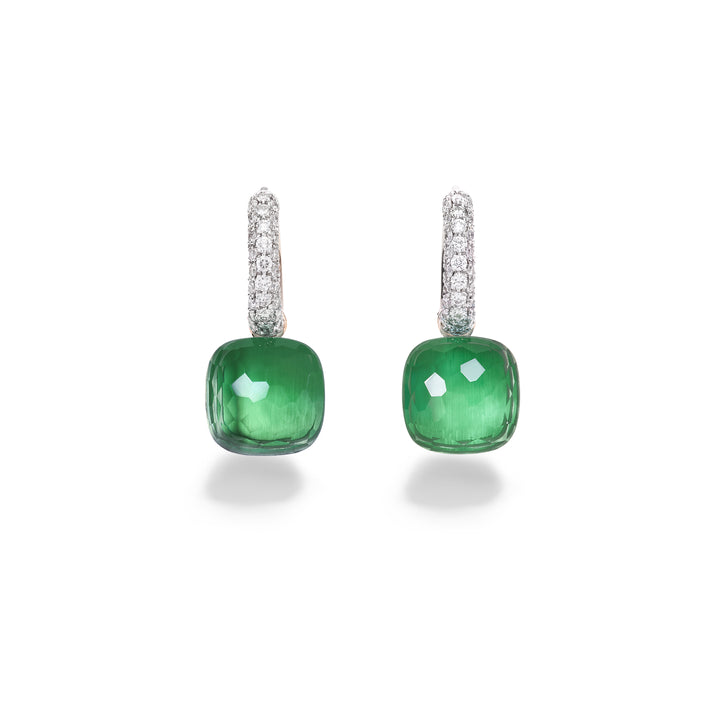 Boucles d’oreilles Pomellato Nudo Classic en or rose et or blanc 18k prasiolites agates vertes et diamants POB4010-O6WHR-BPAAV