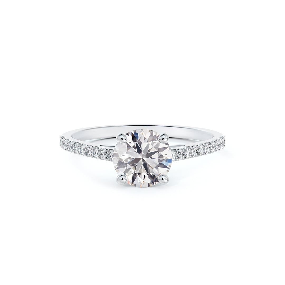 Bague de fiançailles solitaire pavée en or blanc 18k diamant 0.33 ct
