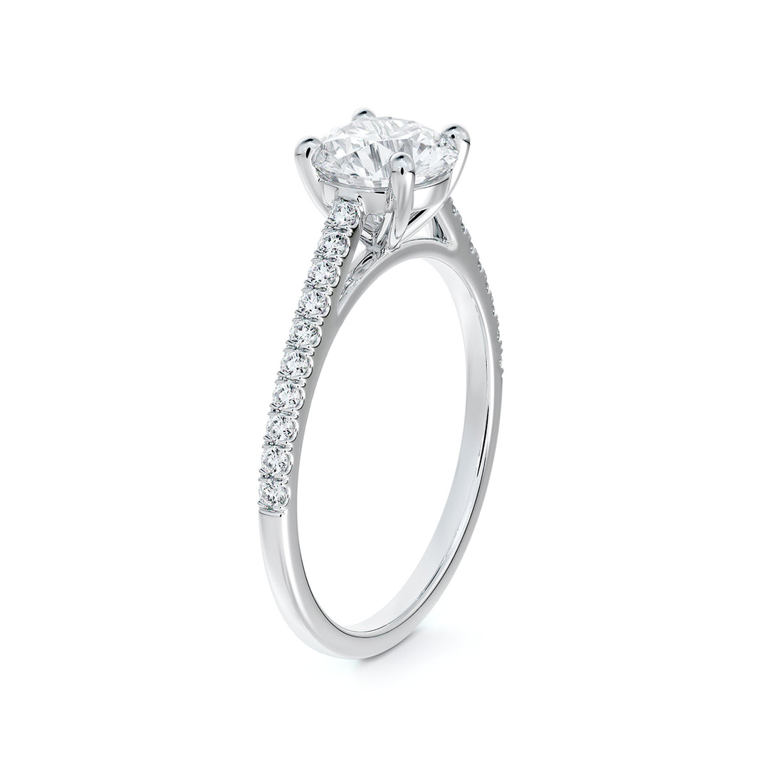 Bague de fiançailles solitaire pavée en or blanc 18k diamant 0.33 ct