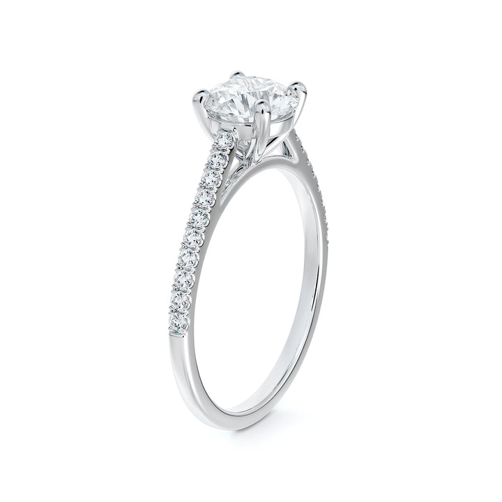 Bague de fiançailles solitaire pavée en or blanc 18k diamant 0.33 ct