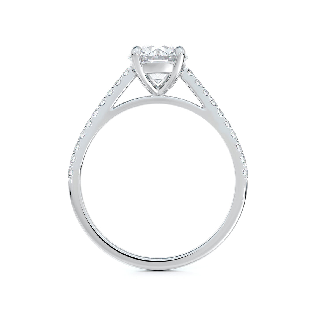Bague de fiançailles solitaire pavée en or blanc 18k diamant 0.33 ct