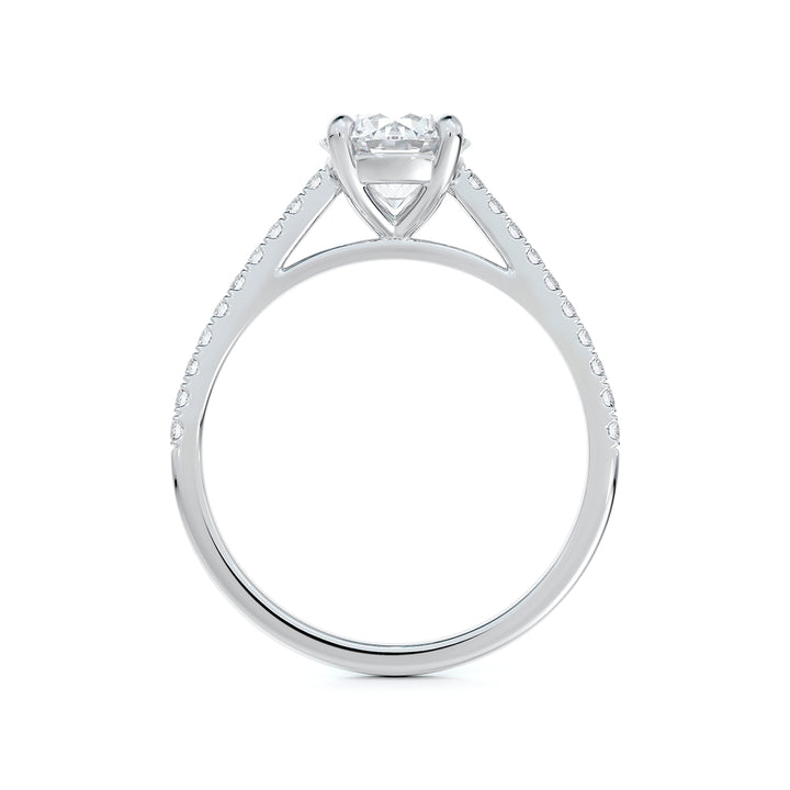 Bague de fiançailles solitaire pavée en or blanc 18k diamant 0.33 ct