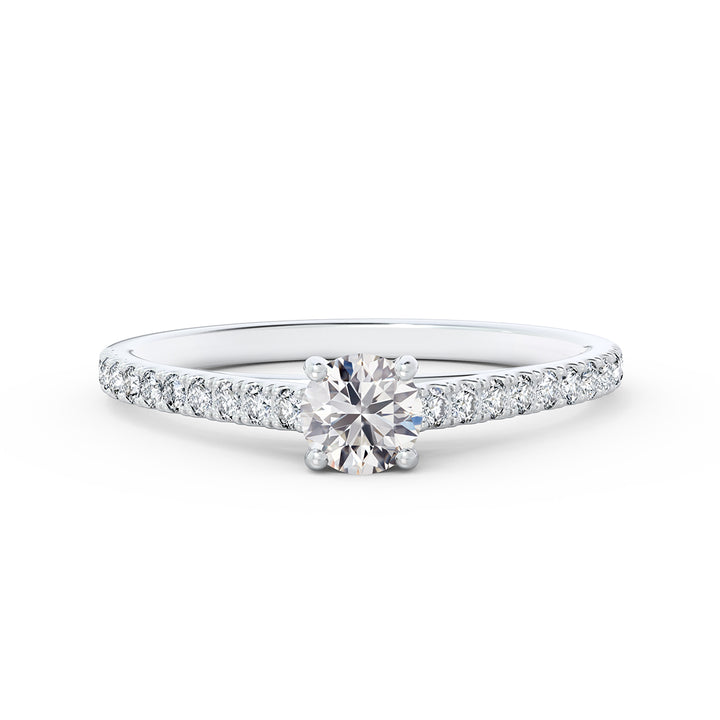 Bague de fiançailles solitaire pavée en or blanc 18k diamant 0.32 ct