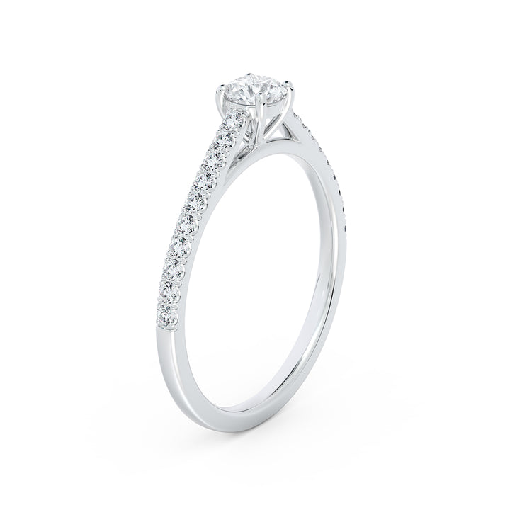 Bague de fiançailles solitaire pavée en or blanc 18k diamant 0.32 ct