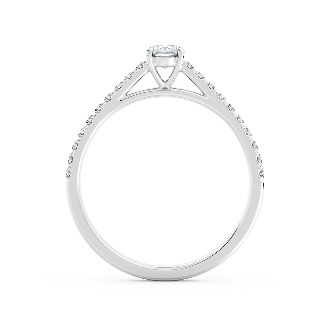 Bague de fiançailles solitaire pavée en or blanc 18k diamant 0.32 ct
