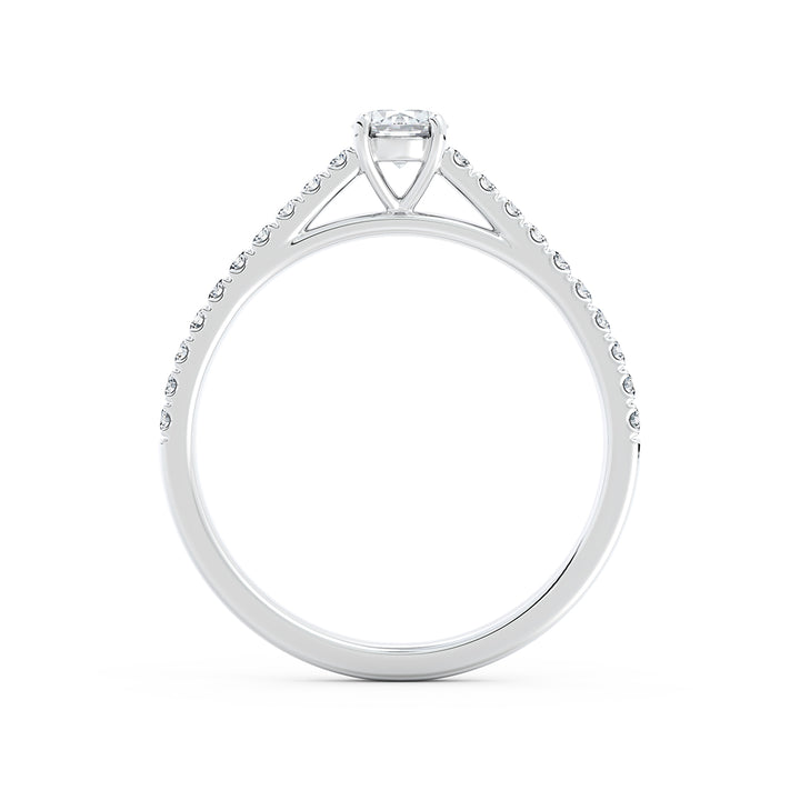 Bague de fiançailles solitaire pavée en or blanc 18k diamant 0.32 ct