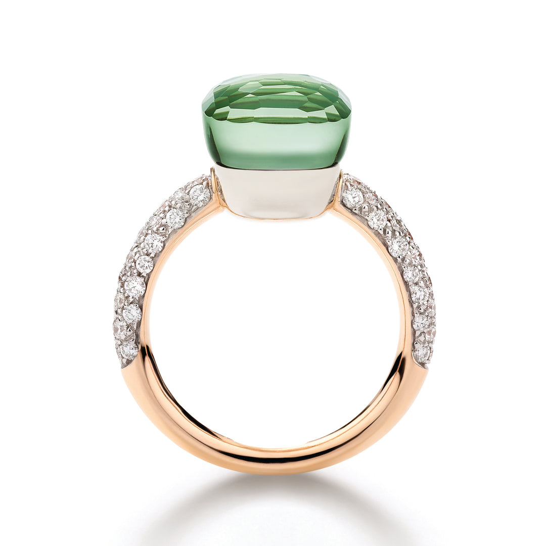 Pomellato Nudo Classic ring in 18k rose and white gold with prasiolite, green agate, and diamonds PAC0040-O6WHR-BPAAV