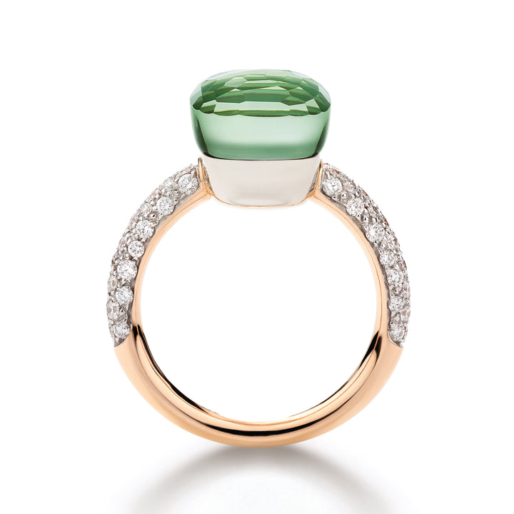 Pomellato Nudo Classic ring in 18k rose and white gold with prasiolite, green agate, and diamonds PAC0040-O6WHR-BPAAV