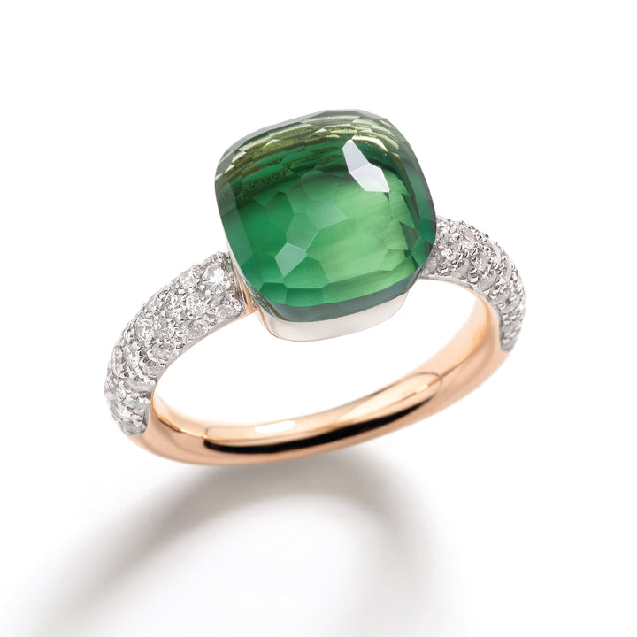 Pomellato Nudo Classic ring in 18k rose and white gold with prasiolite, green agate, and diamonds PAC0040-O6WHR-BPAAV