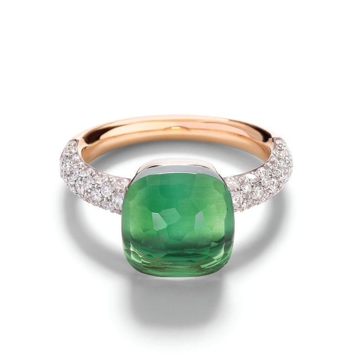 Pomellato Nudo Classic ring in 18k rose and white gold with prasiolite, green agate, and diamonds PAC0040-O6WHR-BPAAV