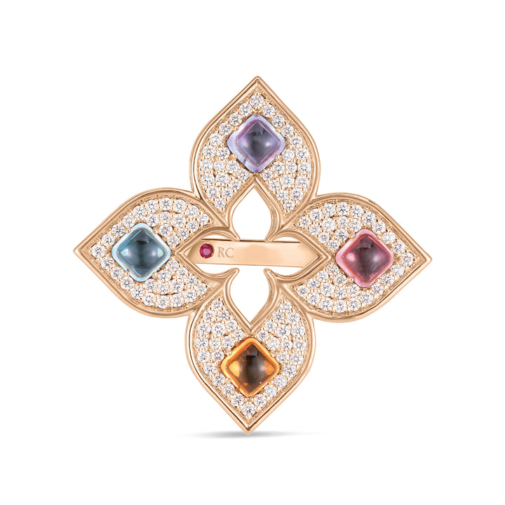 Roberto Coin Venetian Princess ring in 18k rose gold, diamonds, blue topaz, citrine, rubellite and tanzanite 8883464AX65X