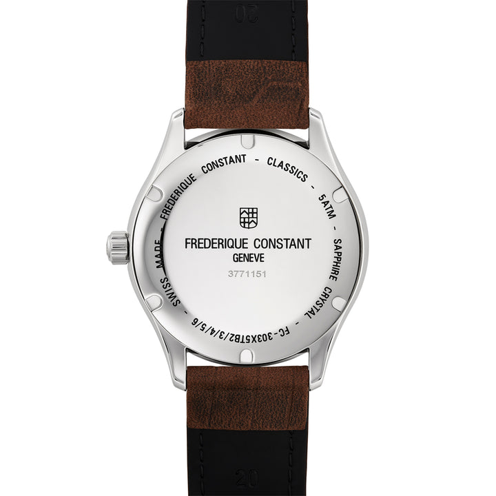 Frederique Constant Classics Index Automatic watch in stainless steel with leather strap, 40 mm, FC-303NS5B6