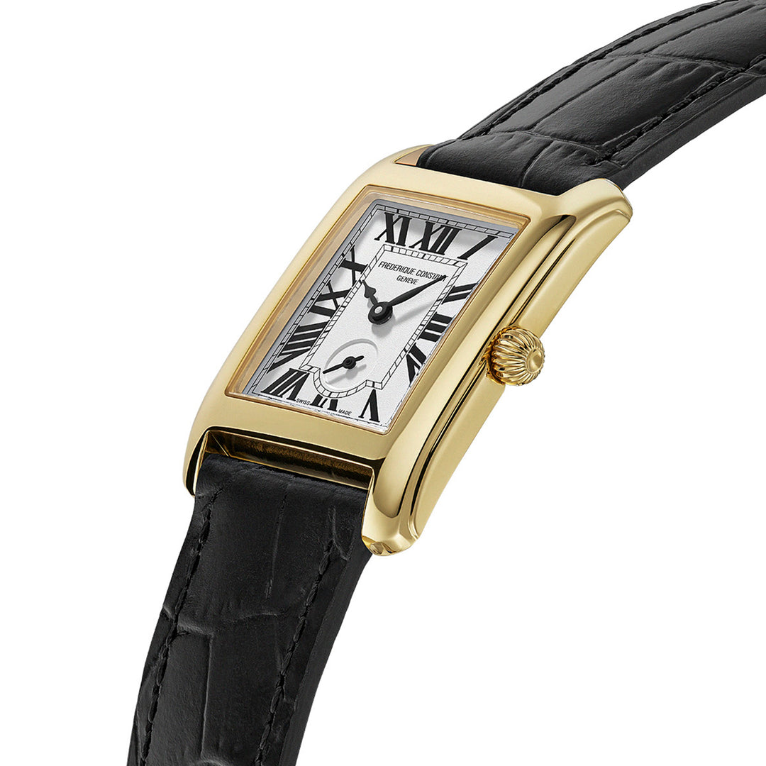 Montre Frederique Constant Classics Carrée Small Seconds quartz en acier inoxydable couleur or jaune bracelet cuir 36 x 25 mm FC-235S2C5