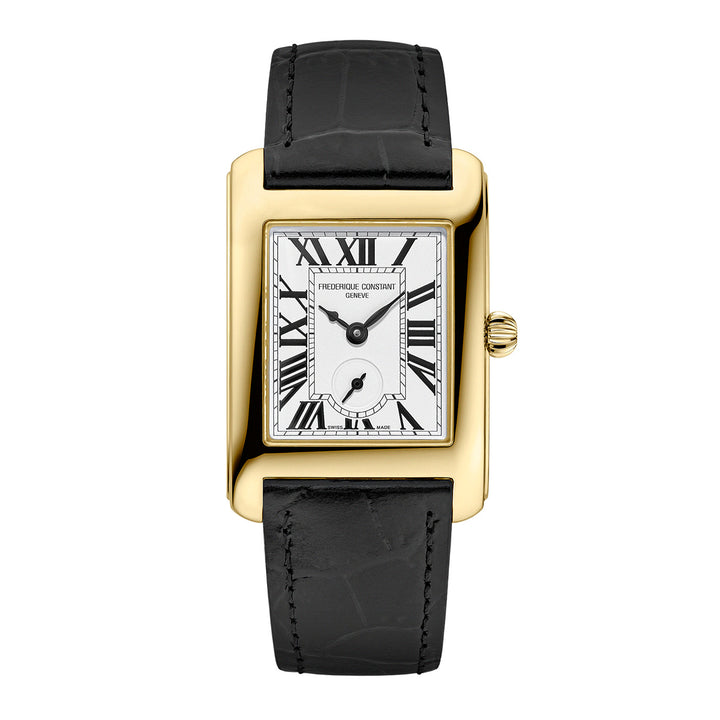 Montre Frederique Constant Classics Carrée Small Seconds quartz en acier inoxydable couleur or jaune bracelet cuir 36 x 25 mm FC-235S2C5