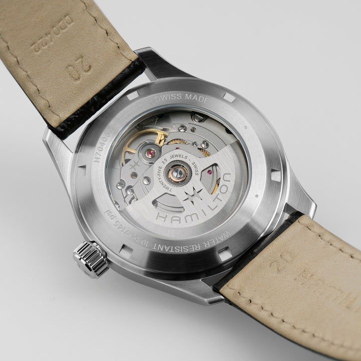 Hamilton Khaki Field Murph automatic stainless steel watch with leather strap, 38 mm, H70405710