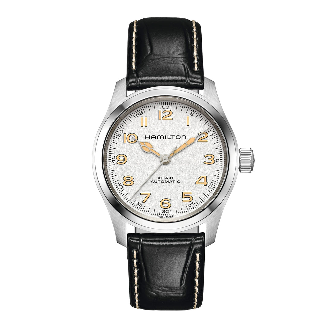 Hamilton Khaki Field Murph automatic stainless steel watch with leather strap, 38 mm, H70405710