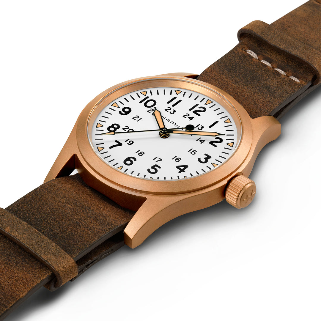 Montre Hamilton Khaki Field Mechanical Bronze à remontage manuel en bronze bracelet cuir 38 mm H69459510