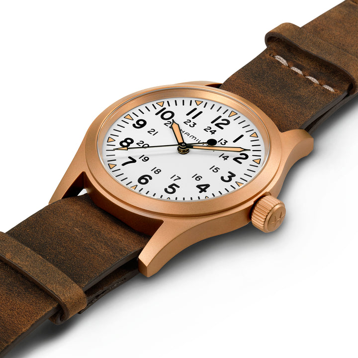 Montre Hamilton Khaki Field Mechanical Bronze à remontage manuel en bronze bracelet cuir 38 mm H69459510