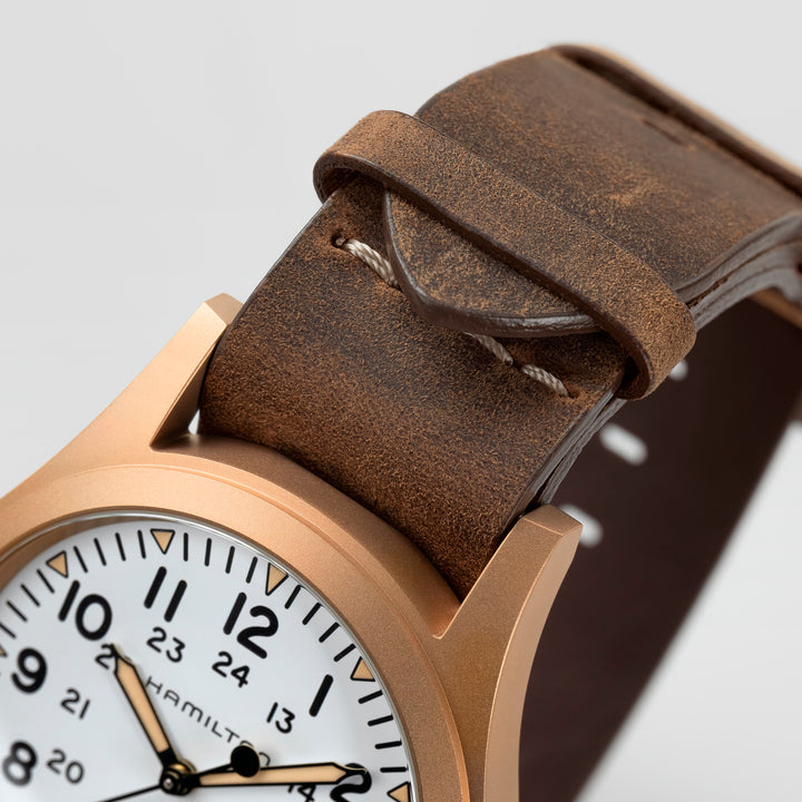 Montre Hamilton Khaki Field Mechanical Bronze à remontage manuel en bronze bracelet cuir 38 mm H69459510