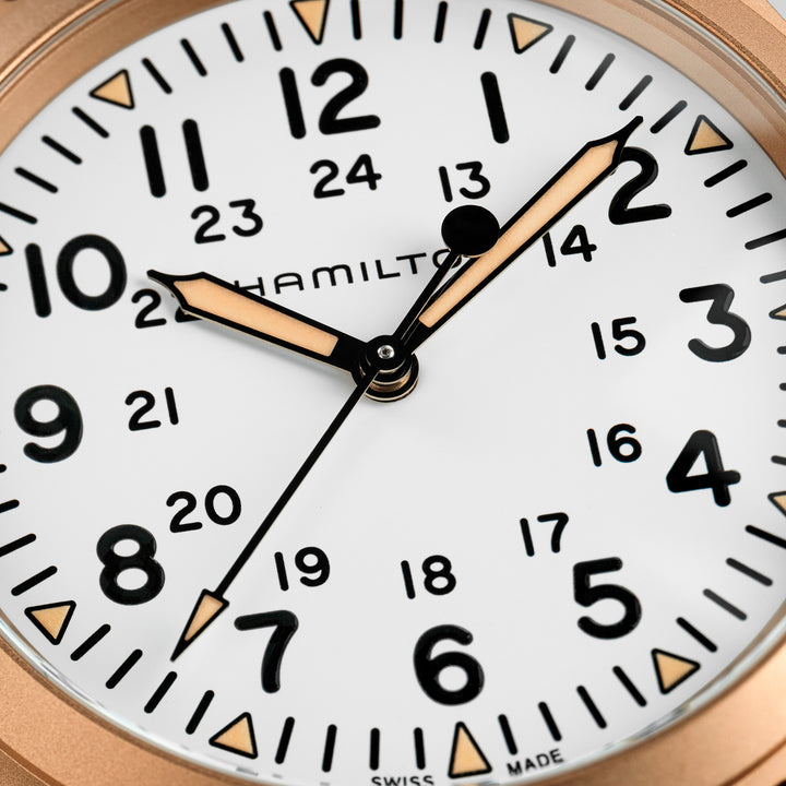 Montre Hamilton Khaki Field Mechanical Bronze à remontage manuel en bronze bracelet cuir 38 mm H69459510
