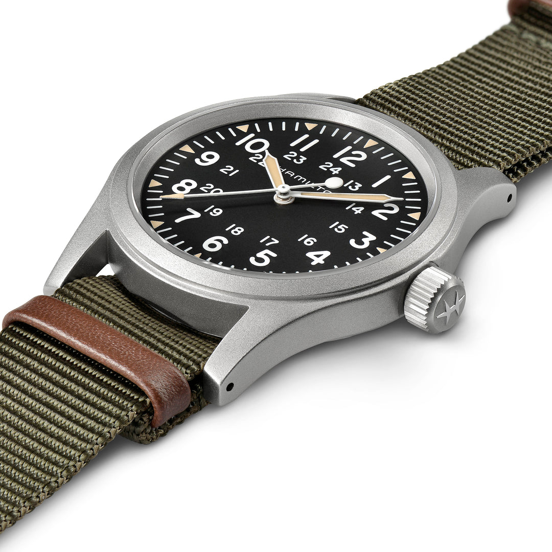 Montre Hamilton Khaki Field Mechanical à remontage manuel en acier inoxydable bracelet tissu 38 mm H69439931