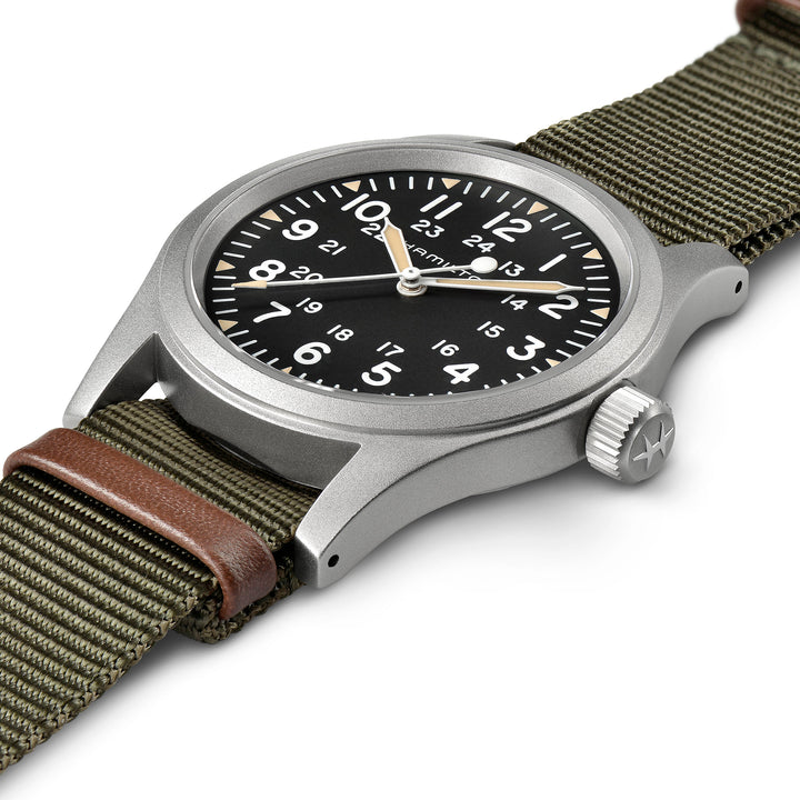 Montre Hamilton Khaki Field Mechanical à remontage manuel en acier inoxydable bracelet tissu 38 mm H69439931