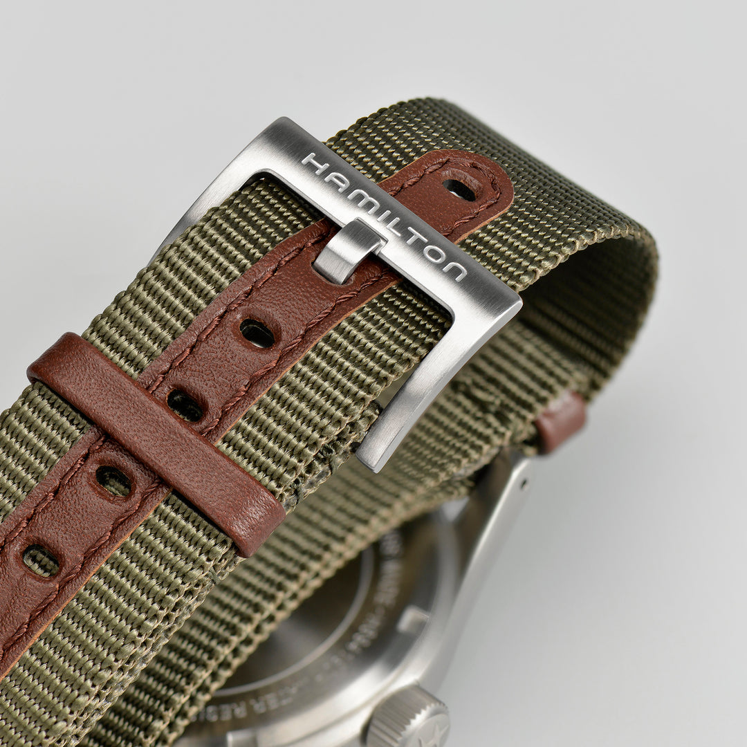 Montre Hamilton Khaki Field Mechanical à remontage manuel en acier inoxydable bracelet tissu 38 mm H69439931