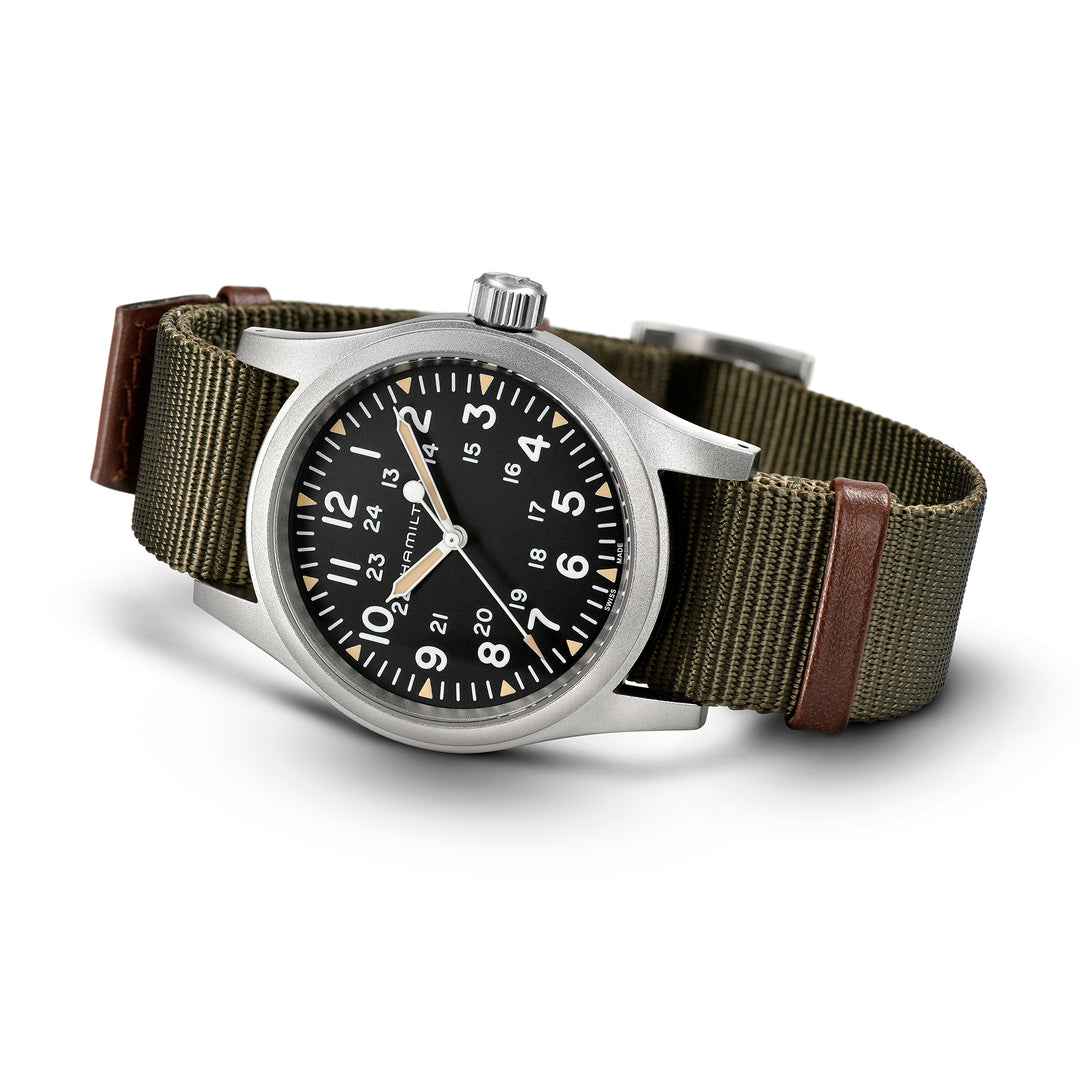 Montre Hamilton Khaki Field Mechanical à remontage manuel en acier inoxydable bracelet tissu 38 mm H69439931