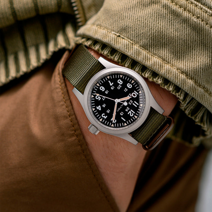 Montre Hamilton Khaki Field Mechanical à remontage manuel en acier inoxydable bracelet tissu 38 mm H69439931