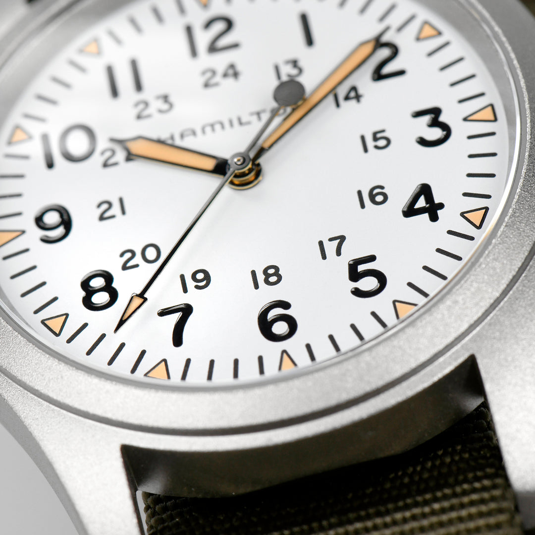 Montre Hamilton Khaki Field Mechanical à remontage manuel en acier inoxydable bracelet tissu 38 mm H69439411