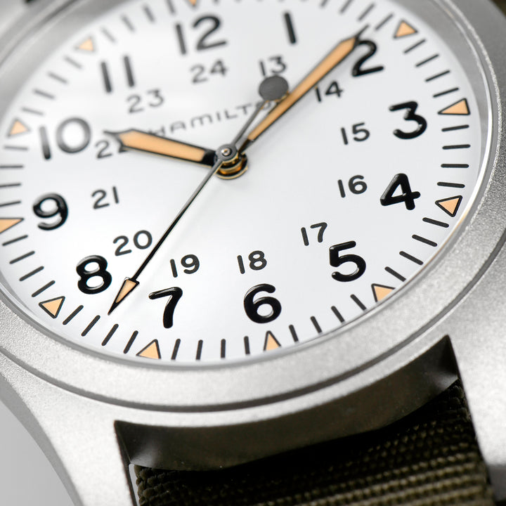 Montre Hamilton Khaki Field Mechanical à remontage manuel en acier inoxydable bracelet tissu 38 mm H69439411