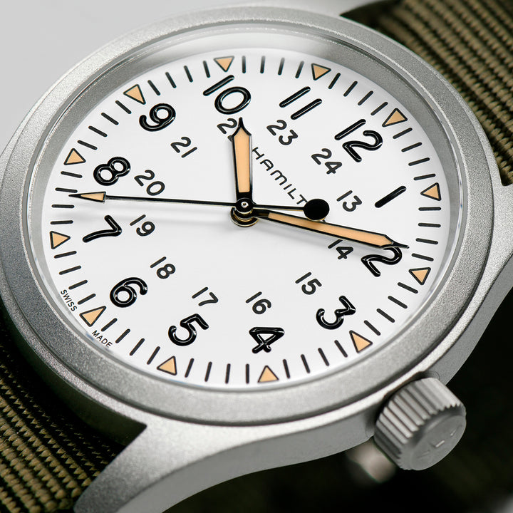 Montre Hamilton Khaki Field Mechanical à remontage manuel en acier inoxydable bracelet tissu 38 mm H69439411