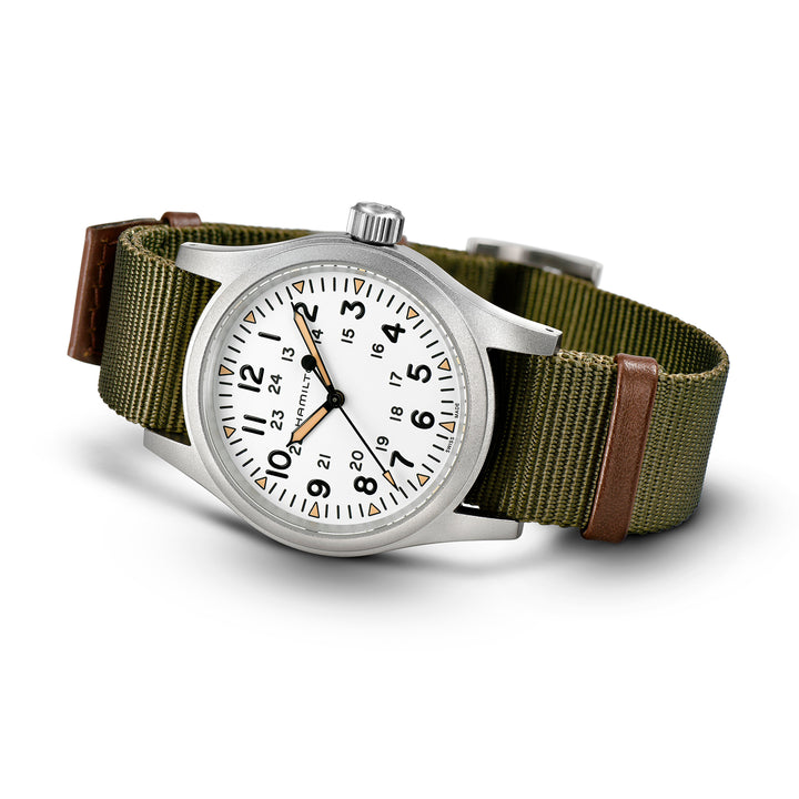 Montre Hamilton Khaki Field Mechanical à remontage manuel en acier inoxydable bracelet tissu 38 mm H69439411