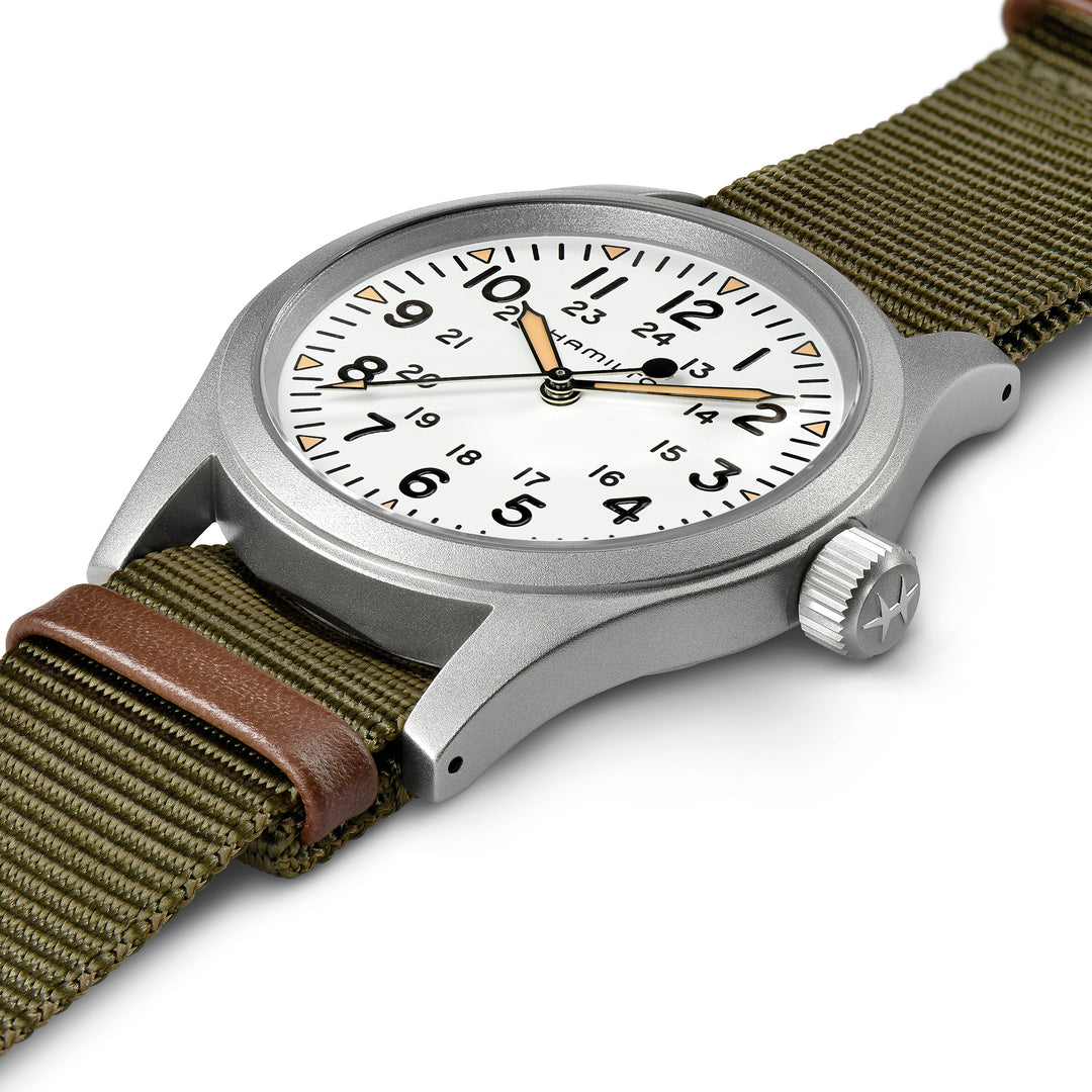 Montre Hamilton Khaki Field Mechanical à remontage manuel en acier inoxydable bracelet tissu 38 mm H69439411