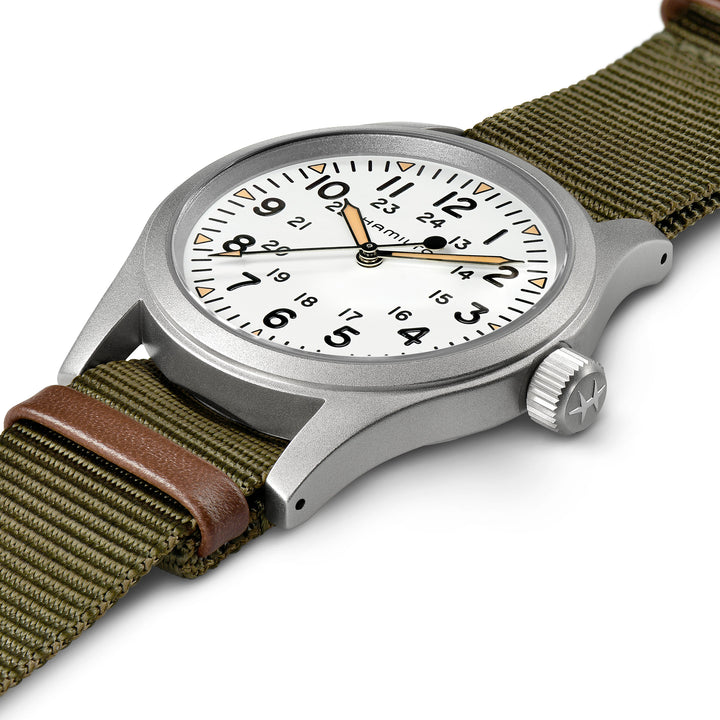 Montre Hamilton Khaki Field Mechanical à remontage manuel en acier inoxydable bracelet tissu 38 mm H69439411