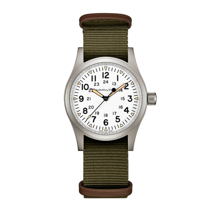 Montre Hamilton Khaki Field Mechanical à remontage manuel en acier inoxydable bracelet tissu 38 mm H69439411