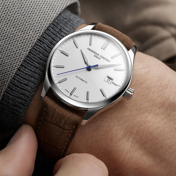 Frederique Constant Classics Index Automatic watch in stainless steel with leather strap, 40 mm, FC-303NS5B6