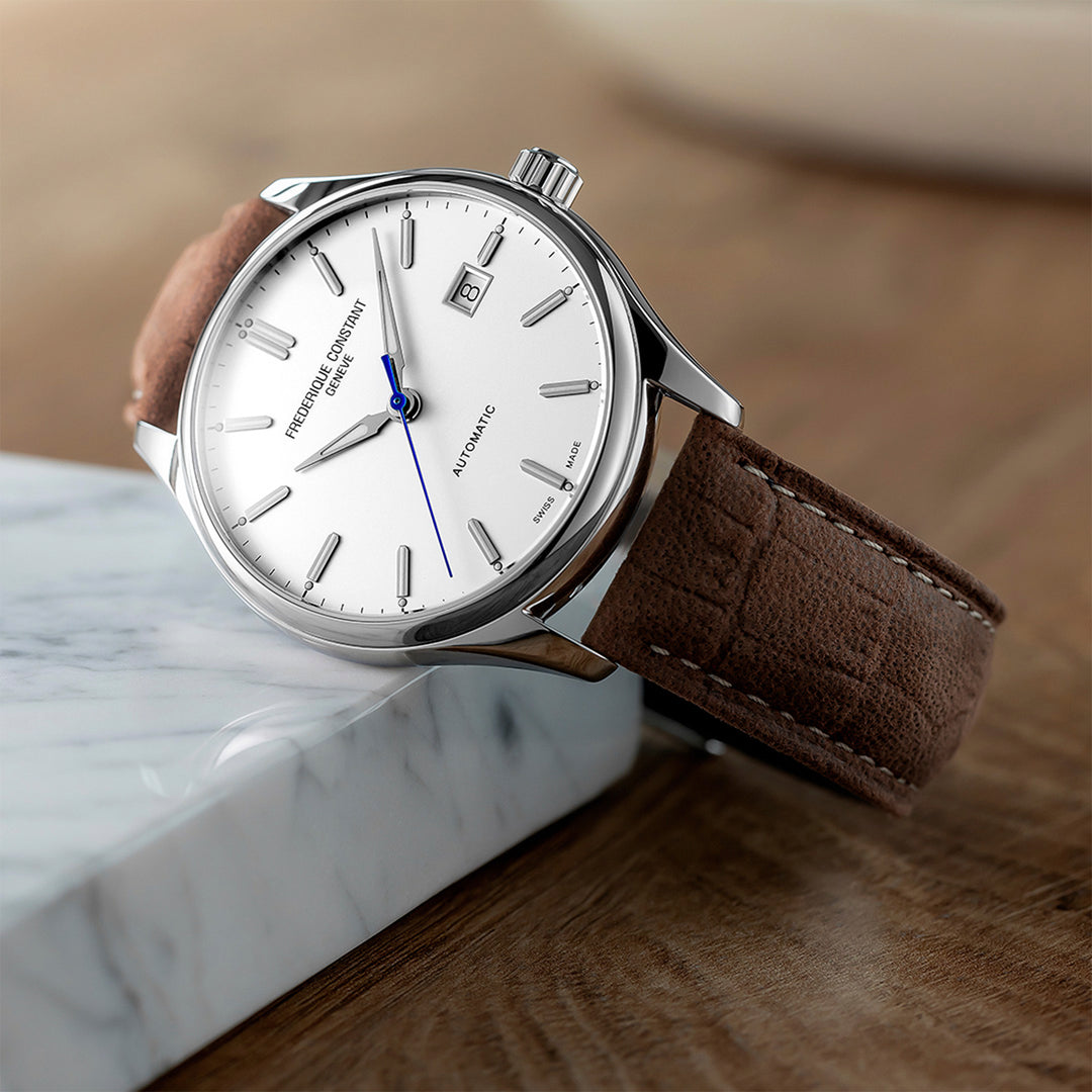 Frederique Constant Classics Index Automatic watch in stainless steel with leather strap, 40 mm, FC-303NS5B6