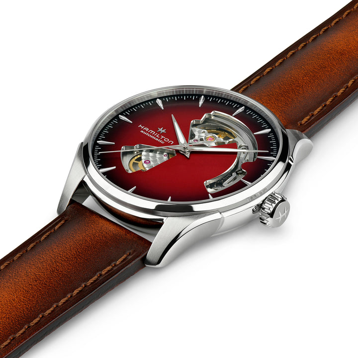 Montre Hamilton Jazzmaster Open Heart Auto automatique en acier inoxydable bracelet cuir 40 mm H32675570