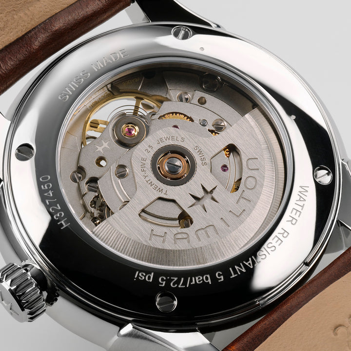 Montre Hamilton Jazzmaster Open Heart Auto automatique en acier inoxydable bracelet cuir 40 mm H32675570