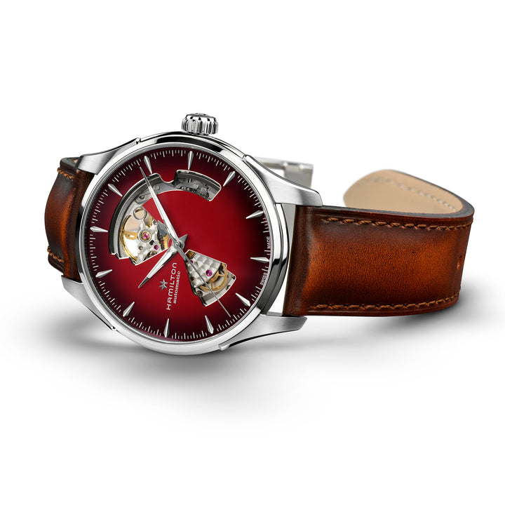 Montre Hamilton Jazzmaster Open Heart Auto automatique en acier inoxydable bracelet cuir 40 mm H32675570