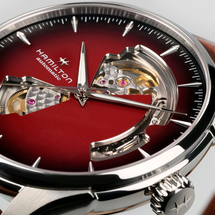 Montre Hamilton Jazzmaster Open Heart Auto automatique en acier inoxydable bracelet cuir 40 mm H32675570