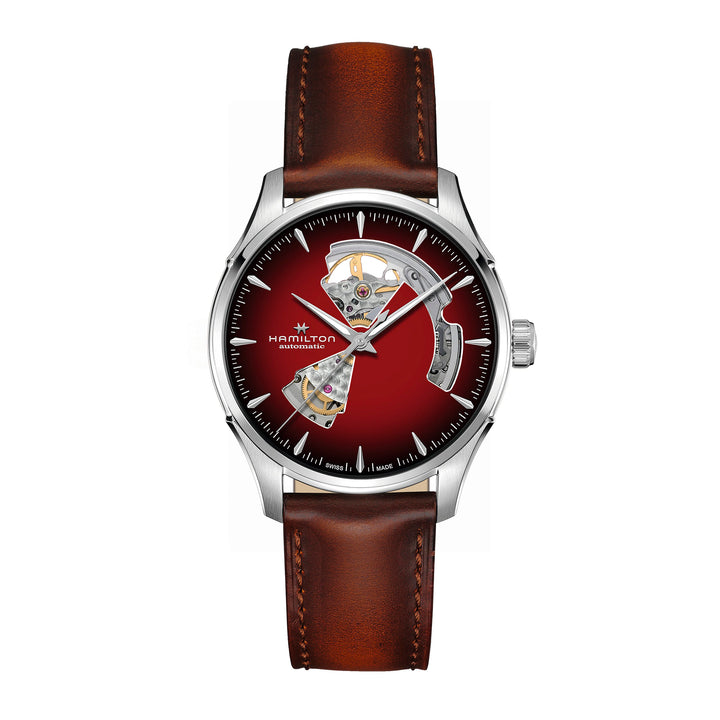 Montre Hamilton Jazzmaster Open Heart Auto automatique en acier inoxydable bracelet cuir 40 mm H32675570