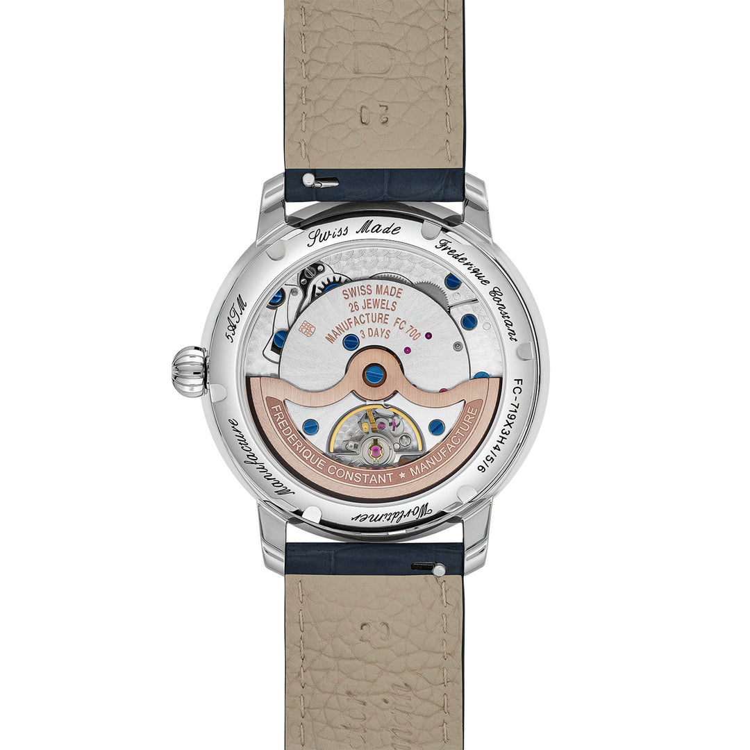 Montre Frederique Constant Classic Worldtimer automatique en acier inoxydable bracelet cuir 40 mm FC-719BLW3H6
